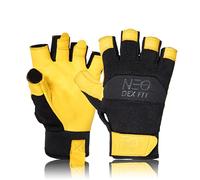 DEX FIT MG210P Gants de Travail Mitaines, Cuir Imperméable, Doigts Libres pour Pêche, Mécanicien, Bricolage de Précision, Lavable; Gold/Black S 1 Paire