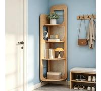 Dexinhdh Bibliothèque d'angle en Rotin À 4 Niveaux, Étagère d'angle sur Pied avec Pieds en Acier Inoxydable Et Structure en Bambou, Meuble De Rangement Et D'exposition pour Chambre(B)