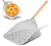 Dexpally Pelle à Pizza 12 Pouces Perforée Professionnelle, Pelle Pizza avec Poignée en Bois Amovible, Acier Inoxydable, pour la Cuisson de Pizzas, Pain, Tartes, Gaufres et Biscuits (40 x 30 cm)