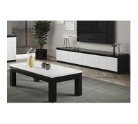 DEYTON - Ensemble Salon Laqué Noir et Blanc Meuble TV 4 Portes + Table Basse 127cm