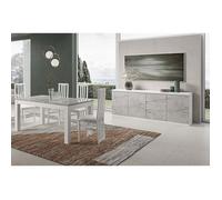 Ensemble Séjour Blanc et Gris Marbré Table 160cm + Buffet 3 Portes - DEYTON - ALTOBUY Gris G