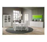 DEYTON - Ensemble Séjour Complet Laqué Blanc Table 160cm + Buffet + Vitrine avec Leds