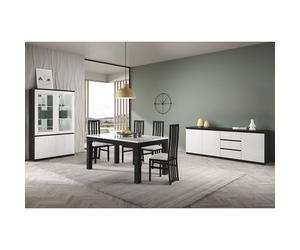 DEYTON - Ensemble Séjour Complet Laqué Noir et Blanc Table 190cm + Buffet + Vitrine avec Leds