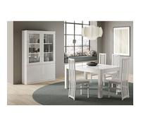 Ensemble Séjour Laqué Blanc Table 138cm + Vitrine avec Leds - DEYTON -