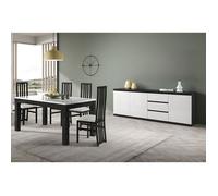 DEYTON - Ensemble Séjour Laqué Noir et Blanc Table 190cm + Buffet 3 Portes