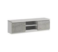 DEYTON - Meuble TV 2 Portes Laqué Blanc et Gris Marbré