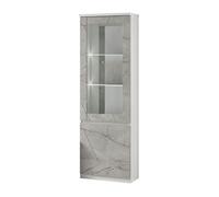 DEYTON - Vitrine Gauche Laquée Blanc et Gris Marbré avec Leds