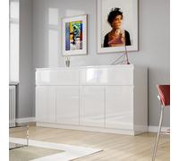 DEZAGCE Buffet Blanc Brillant 155 cm, Meuble de Rangement avec 2 tiroirs et 4 Portes, bahut Enfilade sans poignées pour Salon, Salle à Manger ou Cuisine, 155 x 40 x 83 cm