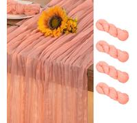 DeZerlor Lot de 4 chemins de table en mousseline coral rose pour printemps et Pâques - Chemins de table en gaze pour arche de mariage, fête prénatale, fête prénuptiale ou réception - 305 cm