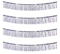 Dezzer Lot de 4 Guirlandes de Franges Métalliques Brillantes, 200 × 20 cm Rideau Paillette Anniversaire Suspendre au Mur, Happy Birthday Decoration, Rideau Tinsel Argent pour Mariage Fête Noël