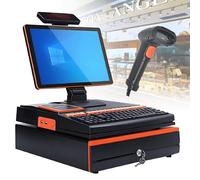 Dfdieratve Caisse Enregistreuse Intelligente,Caisse Enregistreuse Tactile Tout, Tout-en-Un Design + 15,6" Écran Tactile LCD,Scanner + Imprimante de reçu,4G+128Go + Connexion Wi-FI Double Orange