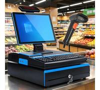 Dfdieratve Terminal de Point de Vente avec Scanner, Caisse enregistreuse Intelligente, imprimante Thermique 58mm intégrée, tiroir-Caisse, i5/8Go/128Go, Windows 10 - pour Boulangerie, supermarché Blue