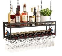 DFENG Casier à vin suspendu au plafond, réglable en hauteur, avec porte-verres, chaîne en fer, étagère suspendue à 2 niveaux réglable, style industriel, casier de rangement pour bars, restaurants, cui