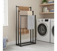 DFENG Porte Serviette sur Pied Salle De Bain, Support Serviettes Autoportant en Métal, Porte-Serviettes Noir sur Pied à Trois Niveaux, pour Les Serviettes de Toilette et Les Draps de Bain