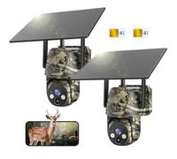 DFGRD 4G LTE Caméra de Chasse Solaire Extérieure sans Fil, 2K HD Caméra Surveillance avec Carte SIM, Caméra Autonome sans WiFi, Détection de Mouvement, Vision Nocturne, PTZ 360°, IP66, 2 Unités