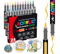 Dfuqanb Dfydghb Feutres Acrylique 24 Couleurs, Marqueurs Double Tête, Feutres Coloriage Adulte Résistant à l'Eau pour Peinture sur Verre, Toile, Bois, Céramique - Acrylic Markers