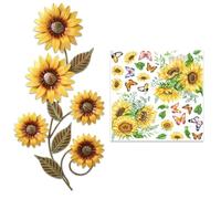 DGHEGDUI 1 Pièce De Décoration De Tournesol Et 1 Autocollant Mural, Décoration Murale en Forme De Fleur en Métal, Décoration d'art D'Ambiance Intérieure Et Extérieure, Adaptée À La Cour, Au Balcon.