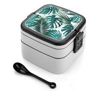 Dgsxynth Boîte à bento - Motif feuille de palmier et monstera - 2 étages - Avec poignée