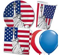 DH-Konzept/Carpeta® Kit de fête d'anniversaire 37 pièces comprenant assiettes en carton, serviettes, gobelets en carton et ballons Thème USA/Amérique