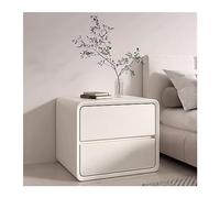 Dh2yjnbf3 Table de Nuit Table de Chevet en Bois à Deux tiroirs sans poignées et Cuir Microfibre Chambre à Coucher(Blanc,Grand)