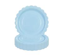 DHAIQC Lot de 50 Assiette Carton Bleu de 18 cm, Festonnées Assiette Jetable Vaisselle Jetable Anniversaire Pour Gâteaux Desserts Anniversaires Baby Showers Mariages Décorations (Bleu, 18cm)