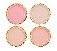 DHAIQC Lot de 50 Assiette Carton Gradient Rose de 18 cm, Festonnées Assiette Jetable Vaisselle Jetable Anniversaire pour Barbecue Anniversaires Baby Showers Mariages Décorations (Rose)