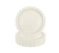 DHAIQC Lot de 50 Assiette Carton Ivoire de 18 cm, Festonnées Assiette Jetable Vaisselle Jetable Anniversaire Pour Gâteaux Desserts Anniversaires Baby Showers Mariages Décorations (Ivoire, 18cm)