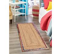DHARVA LOOM Tapis multi-usages en coton et jute naturelle tissée à la main pour salon - Tapis de style rustique bohème naturel, durable et élégant