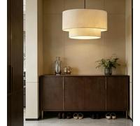 DHGIE Suspension Double Moderne Luminaire Suspendu Minimaliste en Tissu Abat-Jour Tissé en Lin Beige Cordon Réglable Adapté Aux Salles À Manger Cafés Salons Chambres Et Hôtels(45cm)