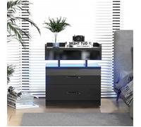 DHHOZAMZ Table de chevet avec 2 troirs-16 couleurs éclairage LED-Table de nuit avec prise et port USB-45x35x52cm-Noir