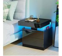 DHHOZAMZ Table de Chevet avec Station de Charge,avec LED et USB,avec 2 Tiroirs et Armoires Coulissantes Cachées
