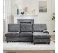 DHHU 194cm Canape d'angle Modulable, Canapé Convertible 3 Places avec Pouf, Tissu en Chenille, Coussins Confortables et Structure Robuste, Canape en L pour Salon, APT et Bureau, Gris-E