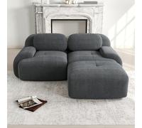 DHHU 208 cm Canapé d'angle Convertible, canapé compressé, 2 Places pour Salon,Moderne avec Pouf, canapé modulaire en Velours côtelé en Forme de L, Assise Extra Profonde, Aucun Assemblage requis