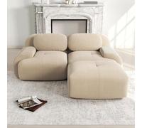 DHHU 208 cm Canapé d'angle Convertible, canapé compressé, 2 Places pour Salon,Moderne avec Pouf, canapé modulaire en Velours côtelé en Forme de L, Assise Extra Profonde, Aucun Assemblage requis