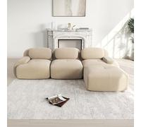 DHHU 298 cm Canapé d'angle Convertible, canapé compressé, 3 Places pour Salon,Moderne avec Pouf, canapé modulaire en Velours côtelé en Forme de L, Assise Extra Profonde, Aucun Assemblage requis