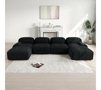 DHHU 388 cm Canapé d'angle Convertible, canapé compressé, 4 Places pour Salon,Moderne avec Pouf, canapé modulaire en Velours côtelé en Forme de L, Assise Extra Profonde, Aucun Assemblage requis