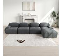 DHHU 388 cm Canapé d'angle Convertible, canapé compressé, 4 Places pour Salon,Moderne avec Pouf, canapé modulaire en Velours côtelé en Forme de L, Assise Extra Profonde, Aucun Assemblage requis
