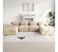DHHU 388 cm Canapé d'angle Convertible, canapé compressé, 4 Places pour Salon,Moderne avec Pouf, canapé modulaire en Velours côtelé en Forme de L, Assise Extra Profonde, Aucun Assemblage requis