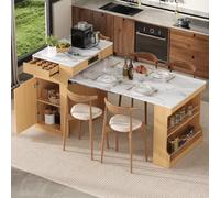 DHHU Îlot De Cuisine Extensible avec roulettes, Îlot Central Cuisine avec Rangement, Table De Cuisine Extensible Gain De Place, Meuble Cuisine avec Plan De Travail Et Station De Recharge, Blanc-2