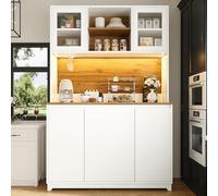 DHHU Meuble de Cuisine Haut 120x40x180 cm, Buffet avec Portes Acrylique, éclairage LED RGB, Porte-Verres Suspendu, Poubelle intégrée, Finition Noire Design