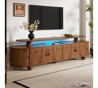 DHHU Meuble TV 180 cm LED, Meuble Télé Salon Design Ovale Rétro avec 4 Portes et 2 Portes Coulissantes, Meuble TV Bois MDF avec Rangement Fermé, Pieds en Bois Massif et Éclairage Ambiance, Noyer-5