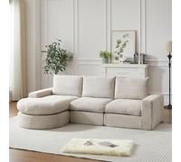 DHHU Modular Chenille Sofa,3-Seat L-Shaped Curved Sofa with No Assembly Required,2-Piece Foam Compression for Living Room (F-Beige-2 L+4 Seats)