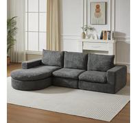 DHHU Modular Chenille Sofa,3-Seat L-Shaped Curved Sofa with No Assembly Required,2-Piece Foam Compression for Living Room(F-Grey-2 L+4 Seats)