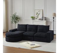 DHHU Modular Chenille Sofa,3-Seat L-Shaped Curved Sofa with No Assembly Required,2-Piece Foam Compression for Living Room(F-Black-2 L+4 Seats)