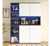 DHHU Vitrine Haute 120x40x160cm, Buffet De Cuisine avec LED Intégrée, Vaisselier avec Portes en Verre, Armoire De Rangement avec Tiroirs Et Étagères, Meuble Salle À Manger Moderne Noir+Blanc-4