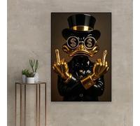 DHHXY Affiche pop art moderne dorée de Donald Duck, impression sur toile, peinture pop art de canard, décoration murale pour bureau, argent et succès (40x60cm/galerie tendue)