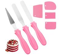 Dhisperares 7 Pièces Spatule Coudée Patisserie Set | 3 Pièces 23cm/9in Spatule Coudée Inox et 4 Pièces Racloir Patisserie, Patisserie Glacage pour étaler Crème et Décorer Gâteaux