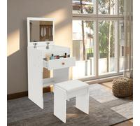 DHQCQL Coiffeuse avec miroir, 40 x 37,5 x 72 cm, avec tiroirs et tabouret, petit ensemble de coiffeuse, table de maquillage, table de maquillage, table de maquillage pour chambre à coucher, jusqu'à 90