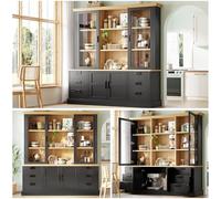 DHWDS Armoire haute blanche 140 x 40 x 185 cm - 6 tiroirs, portes en verre - Armoire vitrine avec protection anti-basculement et rails en métal - comme buffet ou buffet pour cuisine et salle à manger