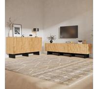 DHWDS Ensemble de meubles TV 180 cm + buffet 140 cm en bois naturel - Meuble bas, meuble TV et commode avec design sans poignée, motif gaufré, amortissement, 9 compartiments et 4 portes, pour le salon